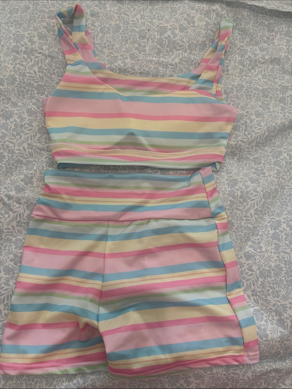 Girls' Pastel Stripe Swim Top & Shorts Set